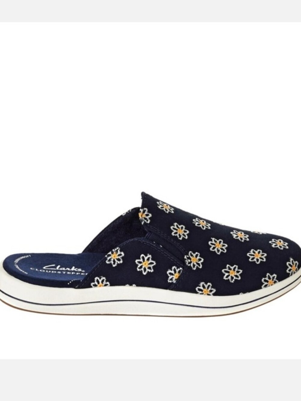 Size 9.5 Clarks Cloudsteppers Navy Daisy Slip-On Mules House Shoes Comfort